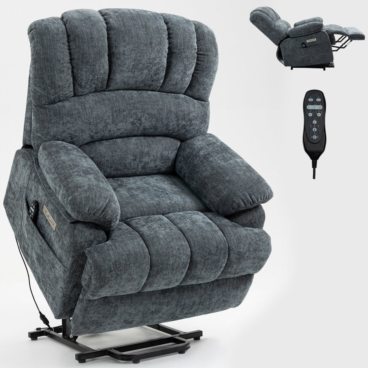 Oversized Power Lift Recliner Chair with Massage, Heat, 8-Point Vibration, Lumbar Heating, USB Port, Dual Side Pockets