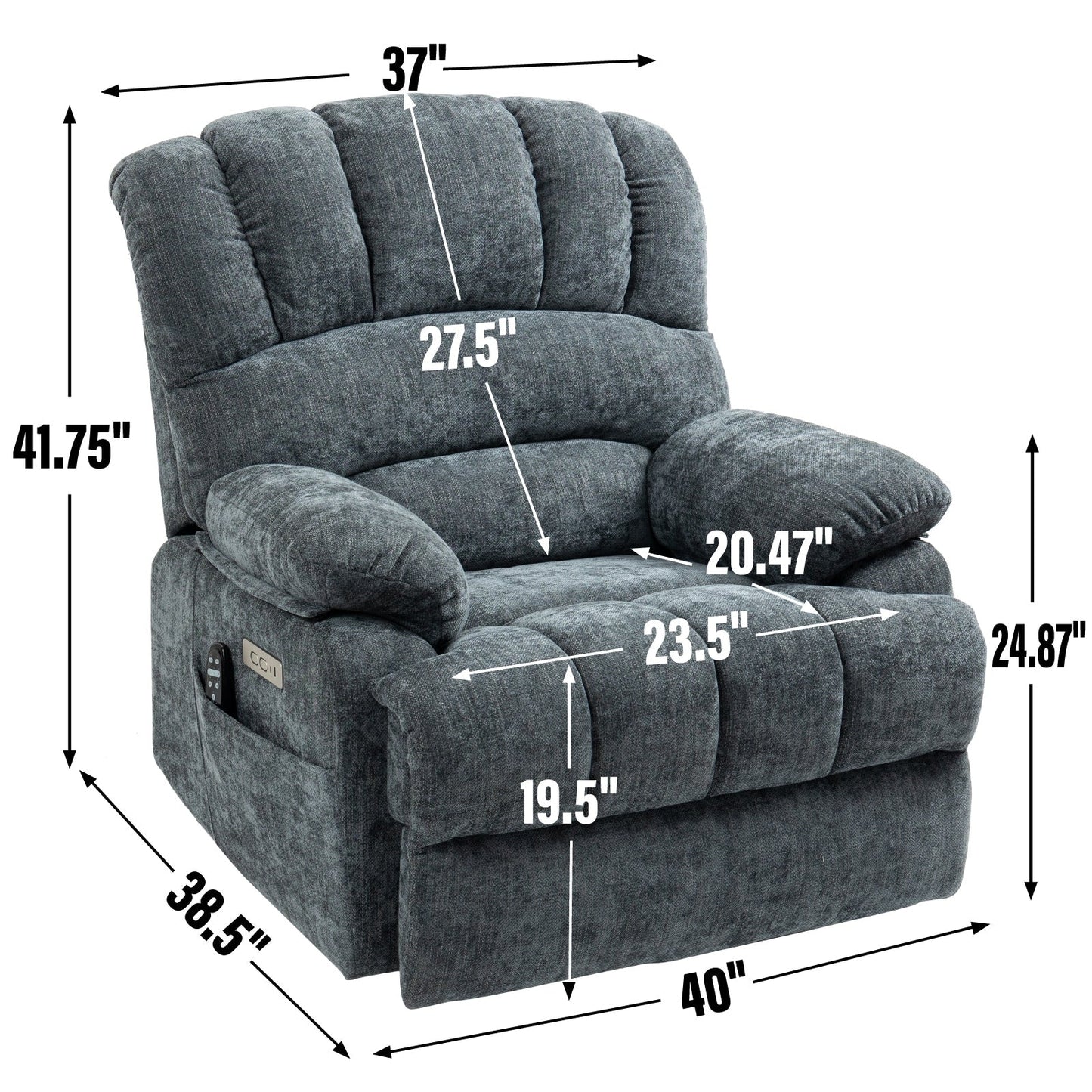 Oversized Power Lift Recliner Chair with Massage, Heat, 8-Point Vibration, Lumbar Heating, USB Port, Dual Side Pockets