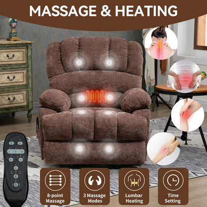 Oversized Power Lift Recliner Chair with Massage, Heat, 8-Point Vibration, Lumbar Heating, USB Port, Dual Side Pockets