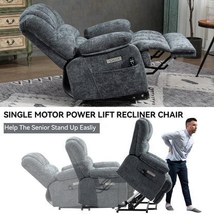 Oversized Power Lift Recliner Chair with Massage, Heat, 8-Point Vibration, Lumbar Heating, USB Port, Dual Side Pockets