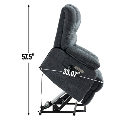 Oversized Power Lift Recliner Chair with Massage, Heat, 8-Point Vibration, Lumbar Heating, USB Port, Dual Side Pockets