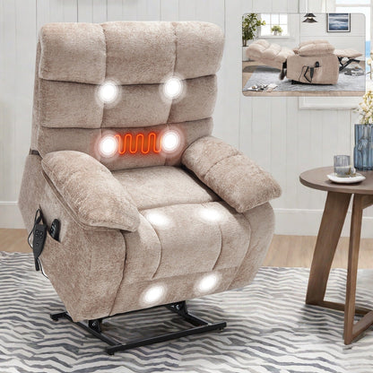 Oversized Power Lift Recliner with Dual Motors, Heat & Massage, Infinite Recline (350LBS Capacity), Remote Control