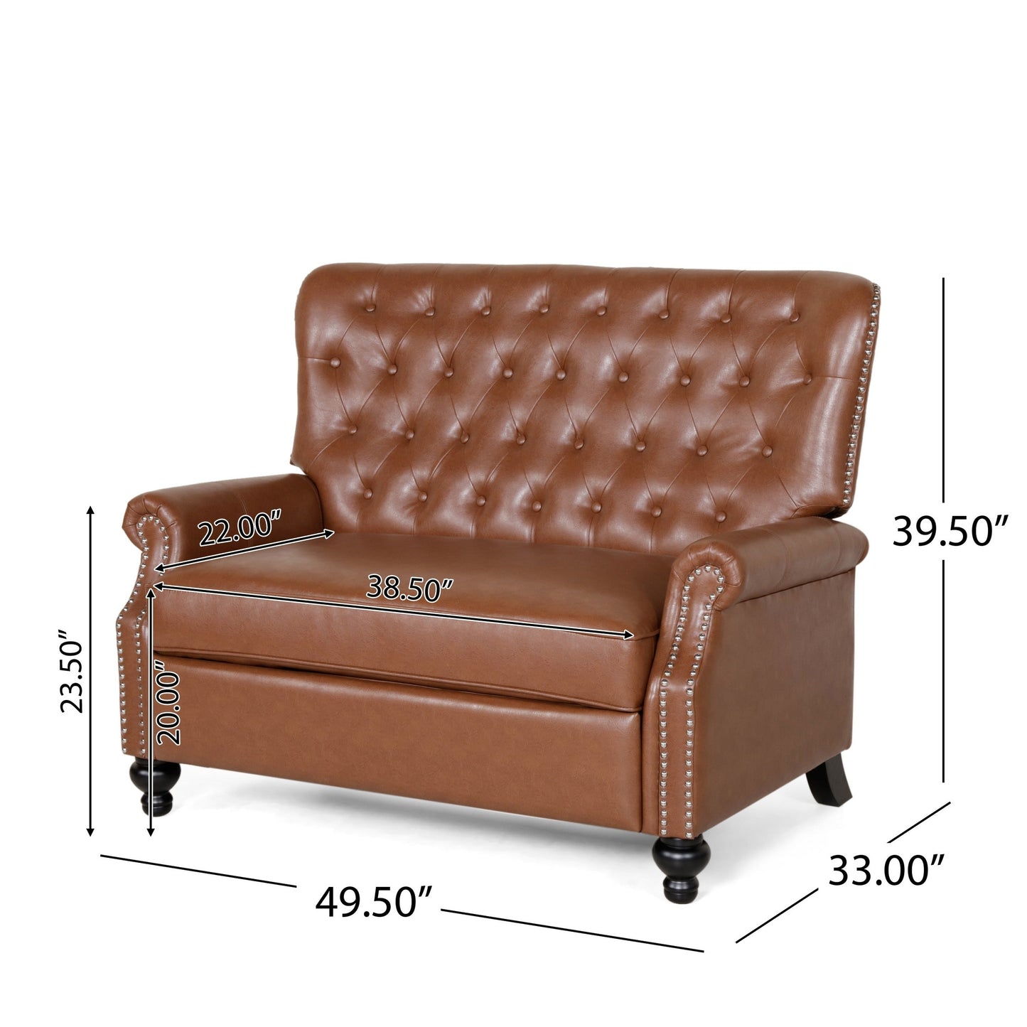 Oversized Recliner Chair, Rivets, Tufted Back Light Brown Faux Leather
