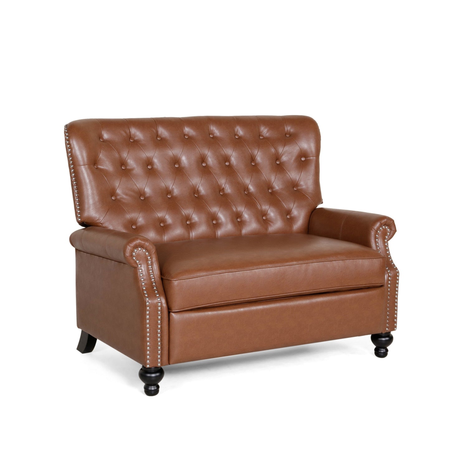 Oversized Recliner Chair, Rivets, Tufted Back Light Brown Faux Leather