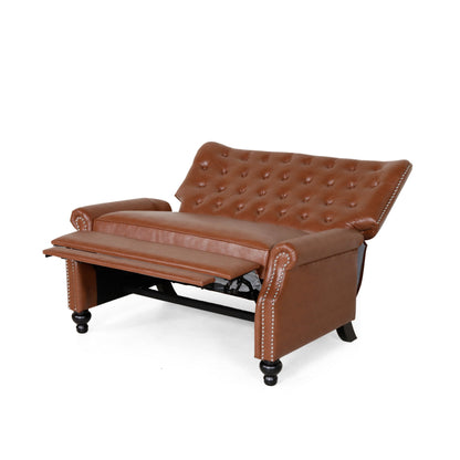 Oversized Recliner Chair, Rivets, Tufted Back Light Brown Faux Leather