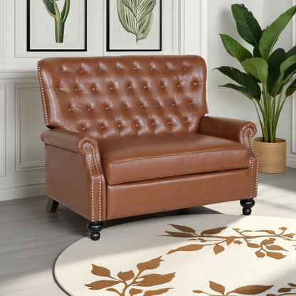 Oversized Recliner Chair, Rivets, Tufted Back Light Brown Faux Leather