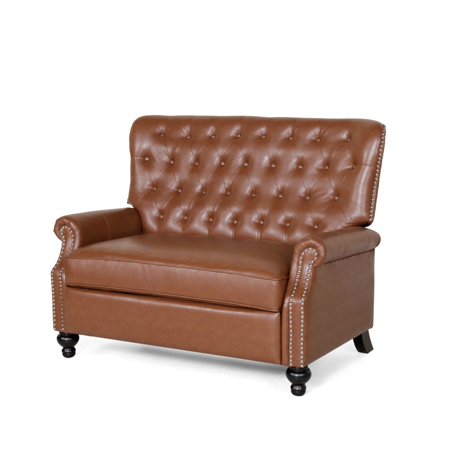 Oversized Recliner Chair, Rivets, Tufted Back Light Brown Faux Leather