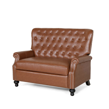 Oversized Recliner Chair, Rivets, Tufted Back Light Brown Faux Leather