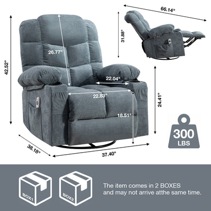 Oversized Rocker Recliner Chair with Massage & Heat, 2 Cup Holders, USB Charging Port, 150Â° Recline & 30Â° Rocking Function