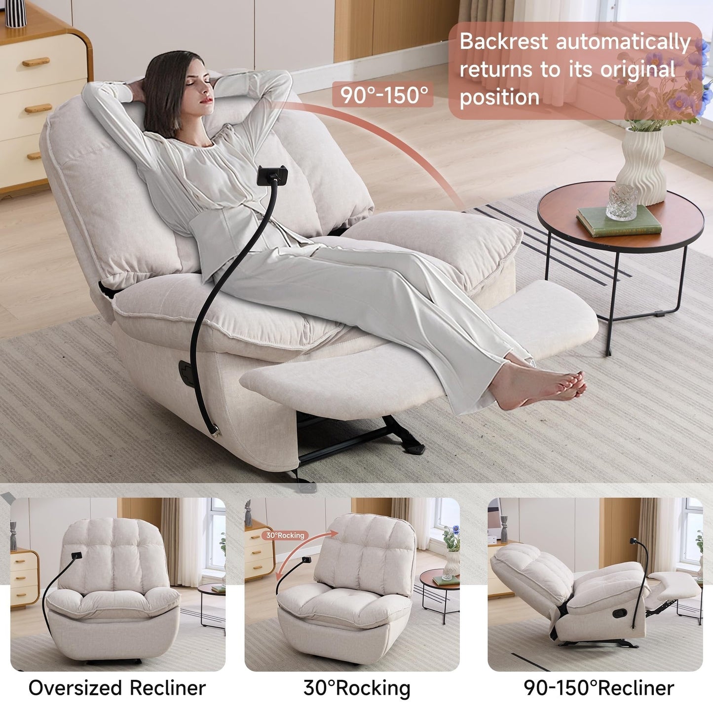Oversized Rocker Recliner Chairs for Adults 400lbs