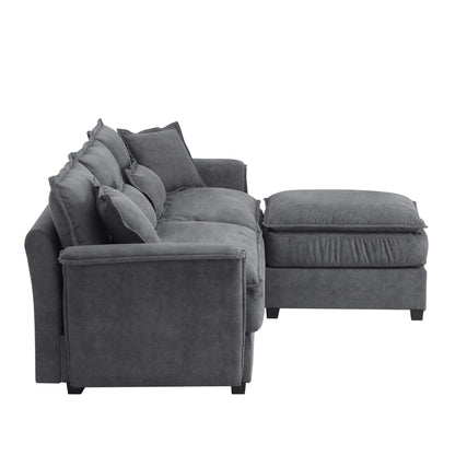 Oversized Sectional Sofa With Bentwood Armrests,Upholstered Indoor Furniture With Double Cushions,L Shape Couch With Ottoman