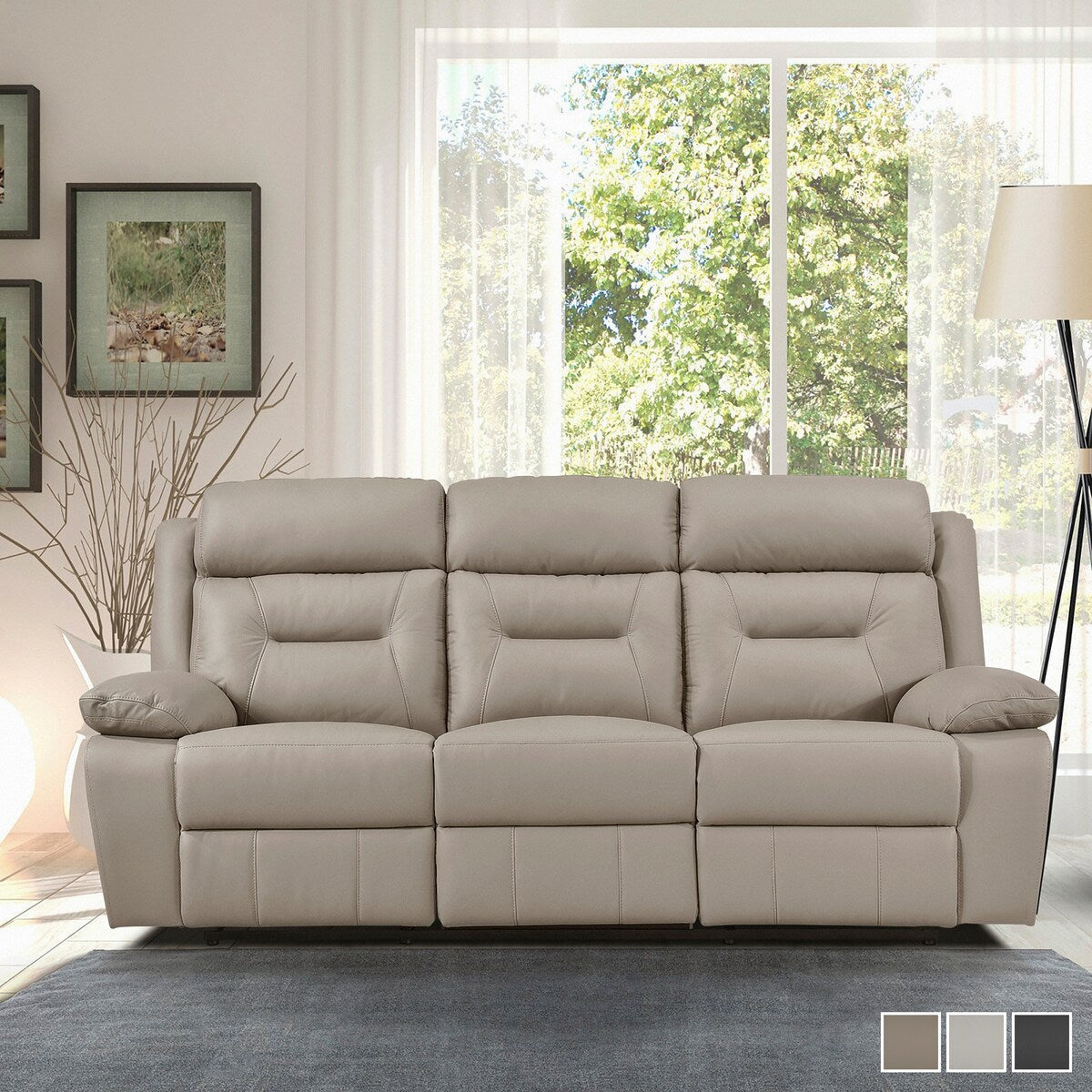 Papyrus Leather Match Manual Double Reclining Sofa