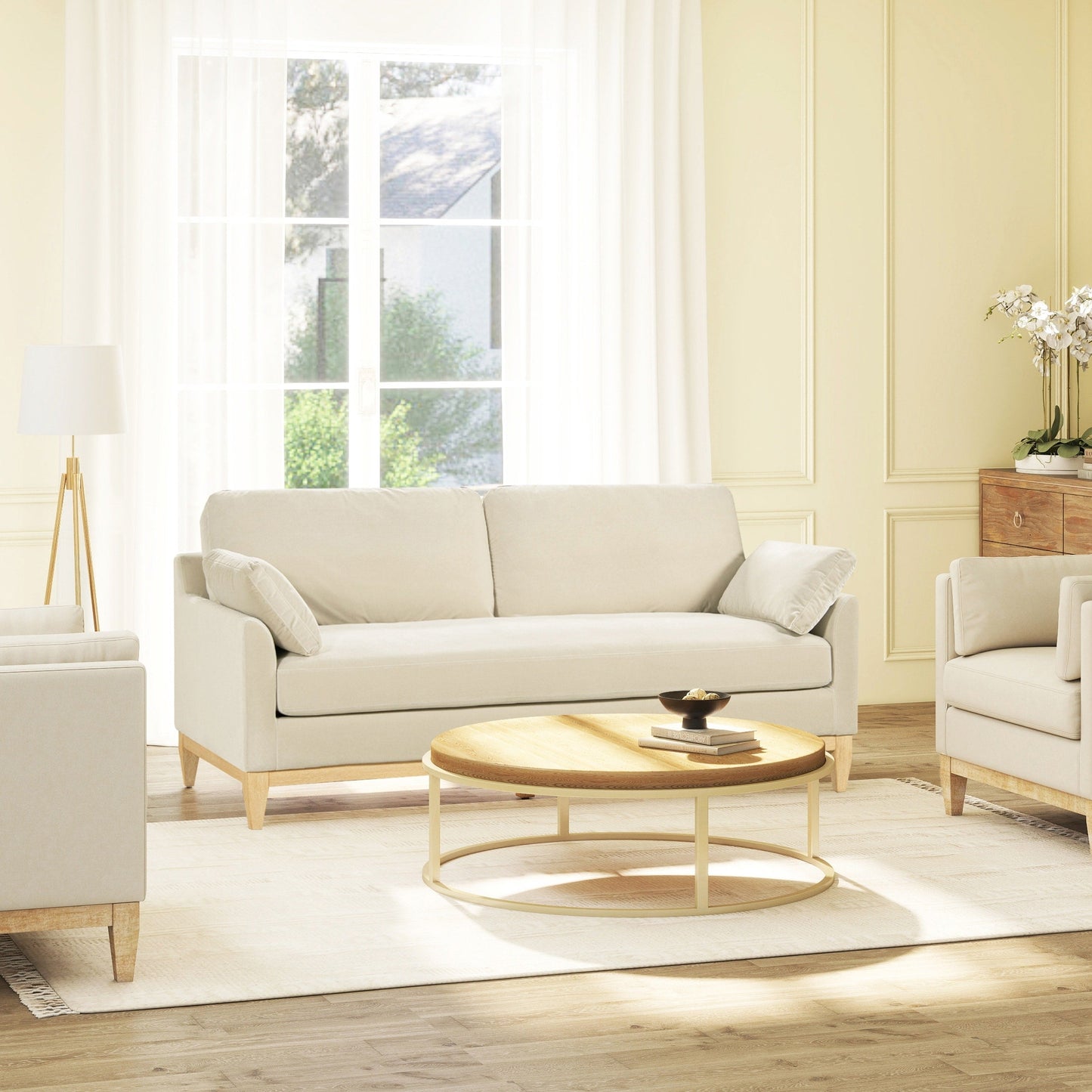 Pasadena 75.5 Velvet Modern Farmhouse Loose Pillow-Back Sofa