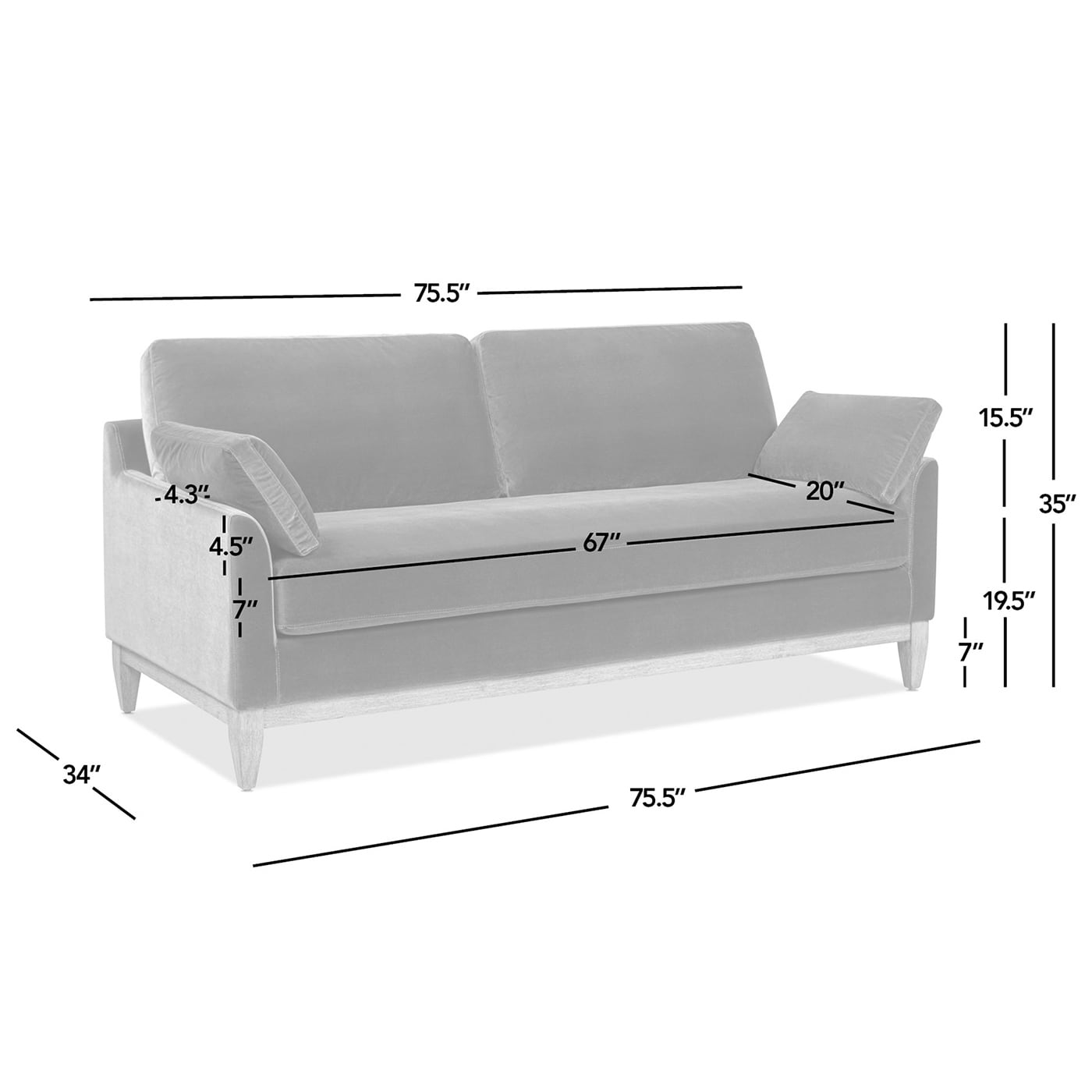 Pasadena 75.5 Velvet Modern Farmhouse Loose Pillow-Back Sofa