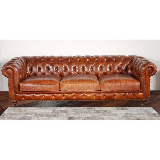 Pasargad Home Paris Club Chesterfield Tufted Sofa, Brown - 28.7'' H x 97.2'' W x 39'' D