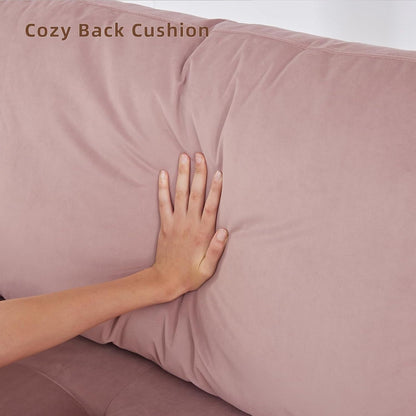Pink Modern Fabric 74'' Sofa Couch, 3-Seater with Storage Pockets, High-Density Foam Cushions, and Wooden Legs