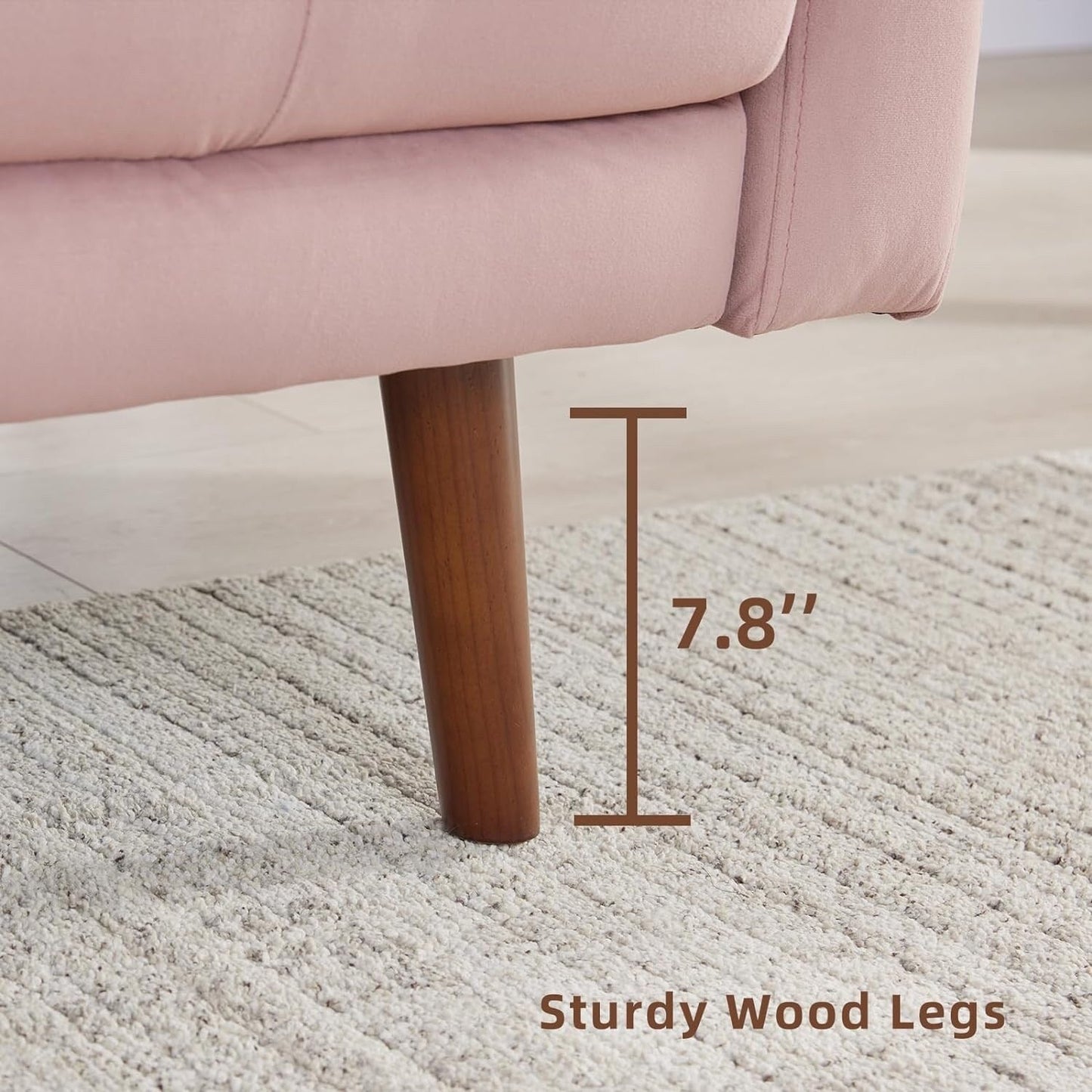Pink Modern Fabric 74'' Sofa Couch, 3-Seater with Storage Pockets, High-Density Foam Cushions, and Wooden Legs