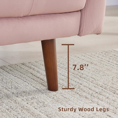 Pink Modern Fabric 74'' Sofa Couch, 3-Seater with Storage Pockets, High-Density Foam Cushions, and Wooden Legs
