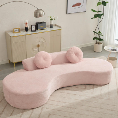 Pink Modern Minimalist 105.5 Curved Corduroy Cloud Sofa with 2 Pillows, No Assembly Required