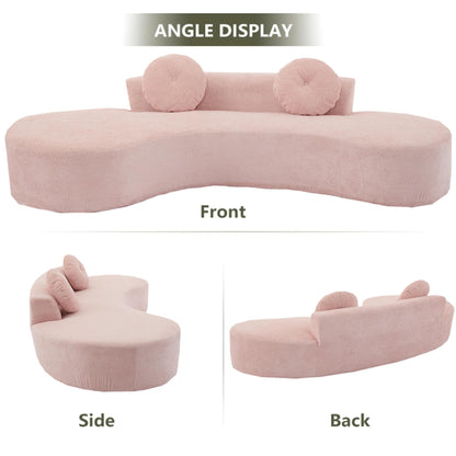 Pink Modern Minimalist 105.5 Curved Corduroy Cloud Sofa with 2 Pillows, No Assembly Required