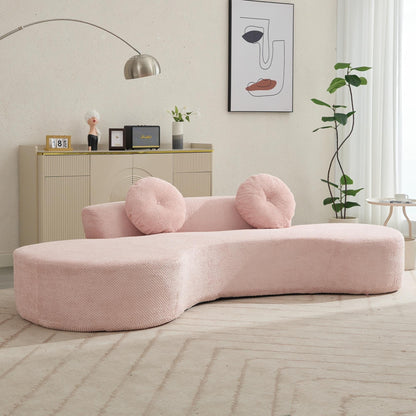 Pink Modern Minimalist 105.5 Curved Corduroy Cloud Sofa with 2 Pillows, No Assembly Required