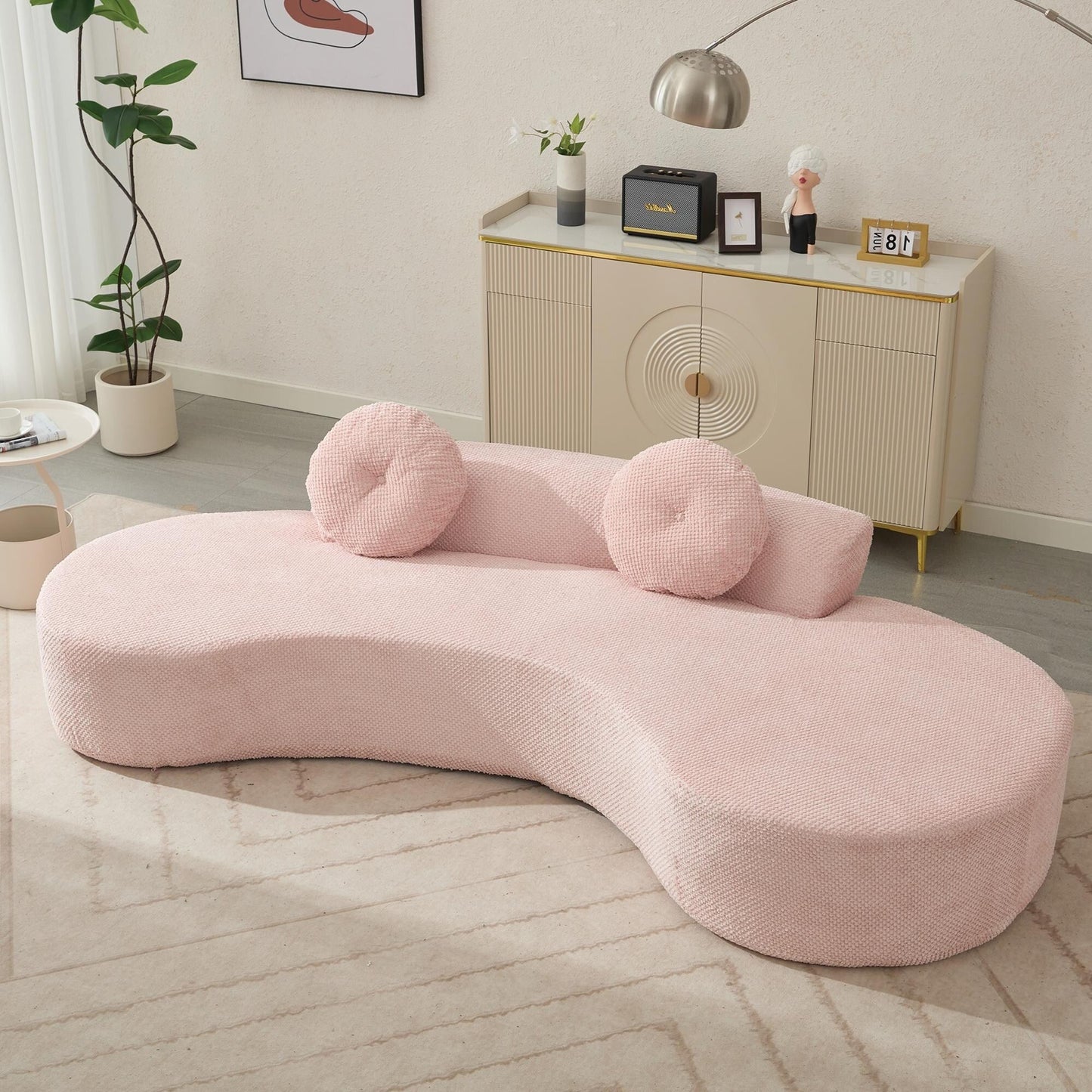 Pink Modern Minimalist 105.5 Curved Corduroy Cloud Sofa with 2 Pillows, No Assembly Required
