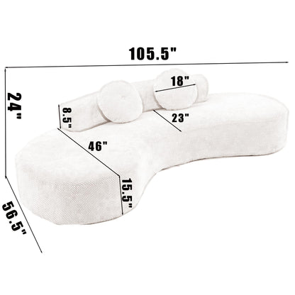 Pink Modern Minimalist 105.5 Curved Corduroy Cloud Sofa with 2 Pillows, No Assembly Required