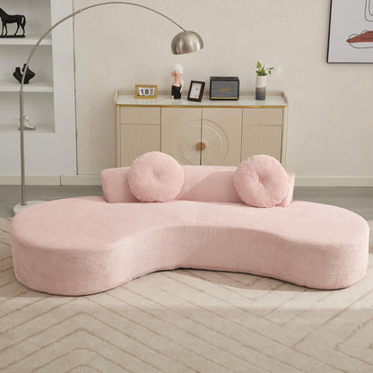 Pink Modern Minimalist 105.5 Curved Corduroy Cloud Sofa with 2 Pillows, No Assembly Required