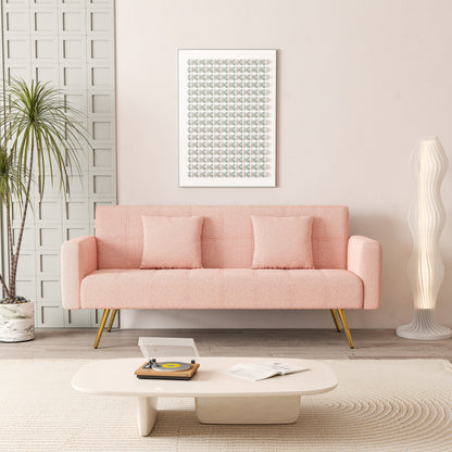 Pink Multifunctional Folding Sofa Bed with Metal Legs and Pillow