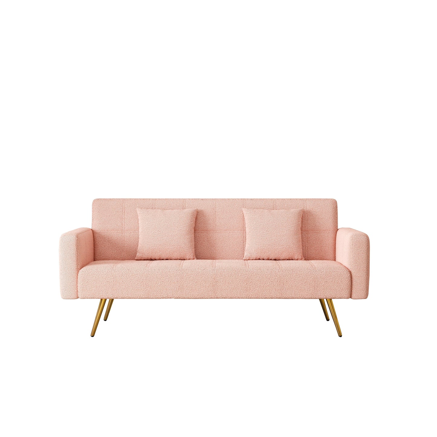 Pink Multifunctional Folding Sofa Bed with Metal Legs and Pillow