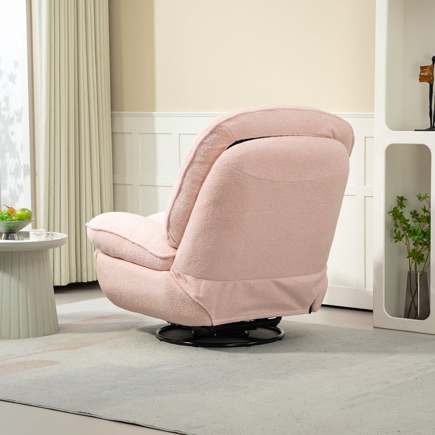 Pink Oversized Chenille Upholstered 360Â° Swivel Glider Rocking Manual Recliner with Extended Footrest and Tufted Back
