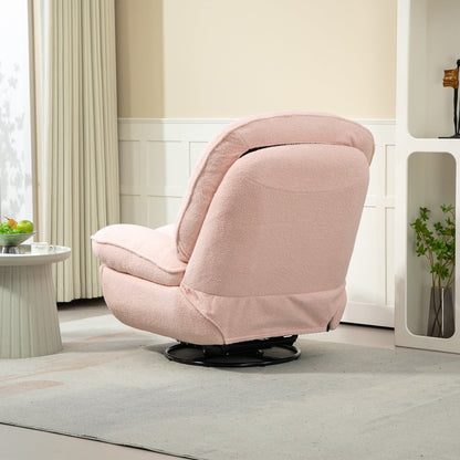 Pink Oversized Chenille Upholstered 360Â° Swivel Glider Rocking Manual Recliner with Extended Footrest and Tufted Back