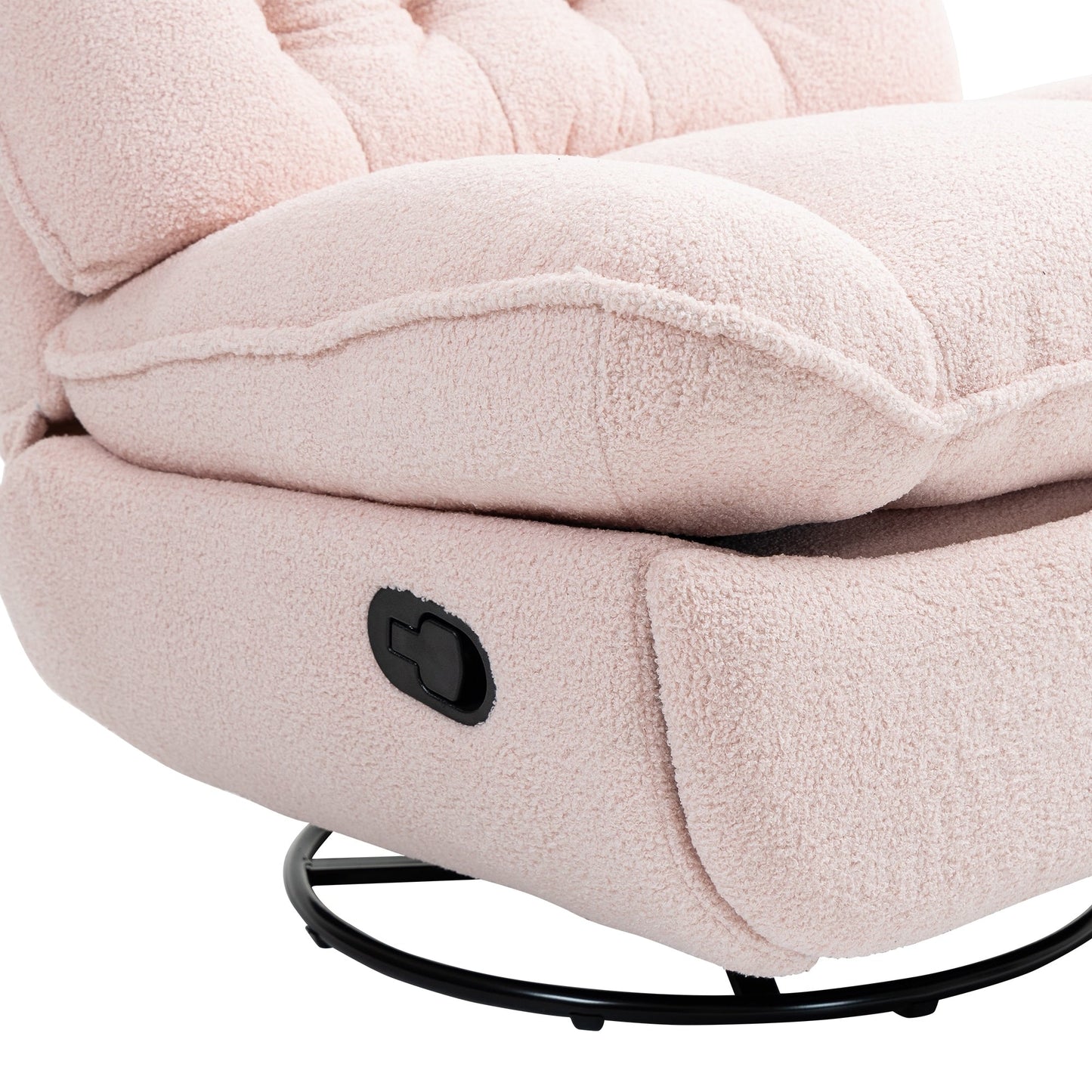 Pink Oversized Chenille Upholstered 360Â° Swivel Glider Rocking Manual Recliner with Extended Footrest and Tufted Back