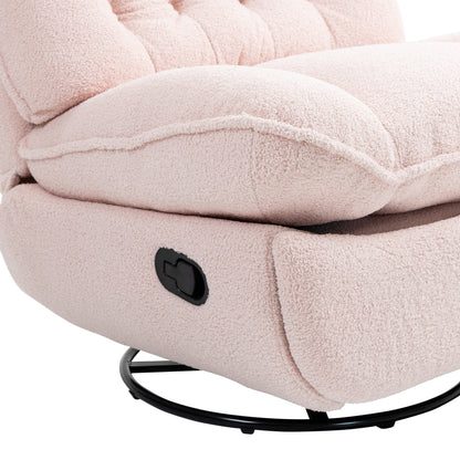 Pink Oversized Chenille Upholstered 360Â° Swivel Glider Rocking Manual Recliner with Extended Footrest and Tufted Back