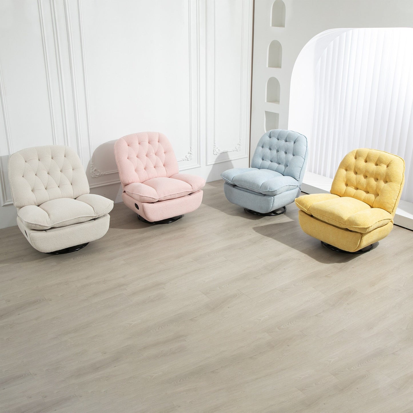 Pink Oversized Chenille Upholstered 360Â° Swivel Glider Rocking Manual Recliner with Extended Footrest and Tufted Back