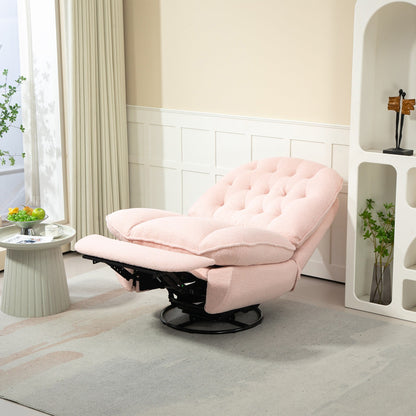 Pink Oversized Chenille Upholstered 360Â° Swivel Glider Rocking Manual Recliner with Extended Footrest and Tufted Back