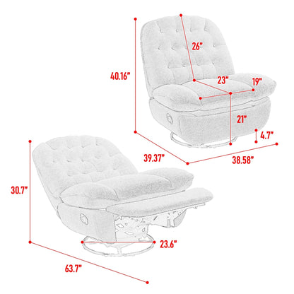 Pink Oversized Chenille Upholstered 360Â° Swivel Glider Rocking Manual Recliner with Extended Footrest and Tufted Back