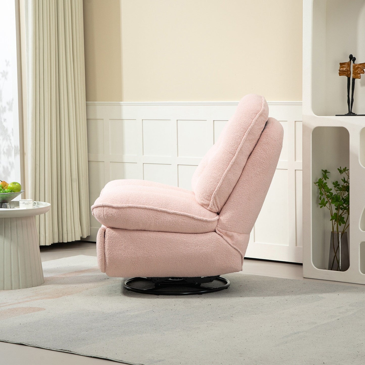 Pink Oversized Chenille Upholstered 360Â° Swivel Glider Rocking Manual Recliner with Extended Footrest and Tufted Back
