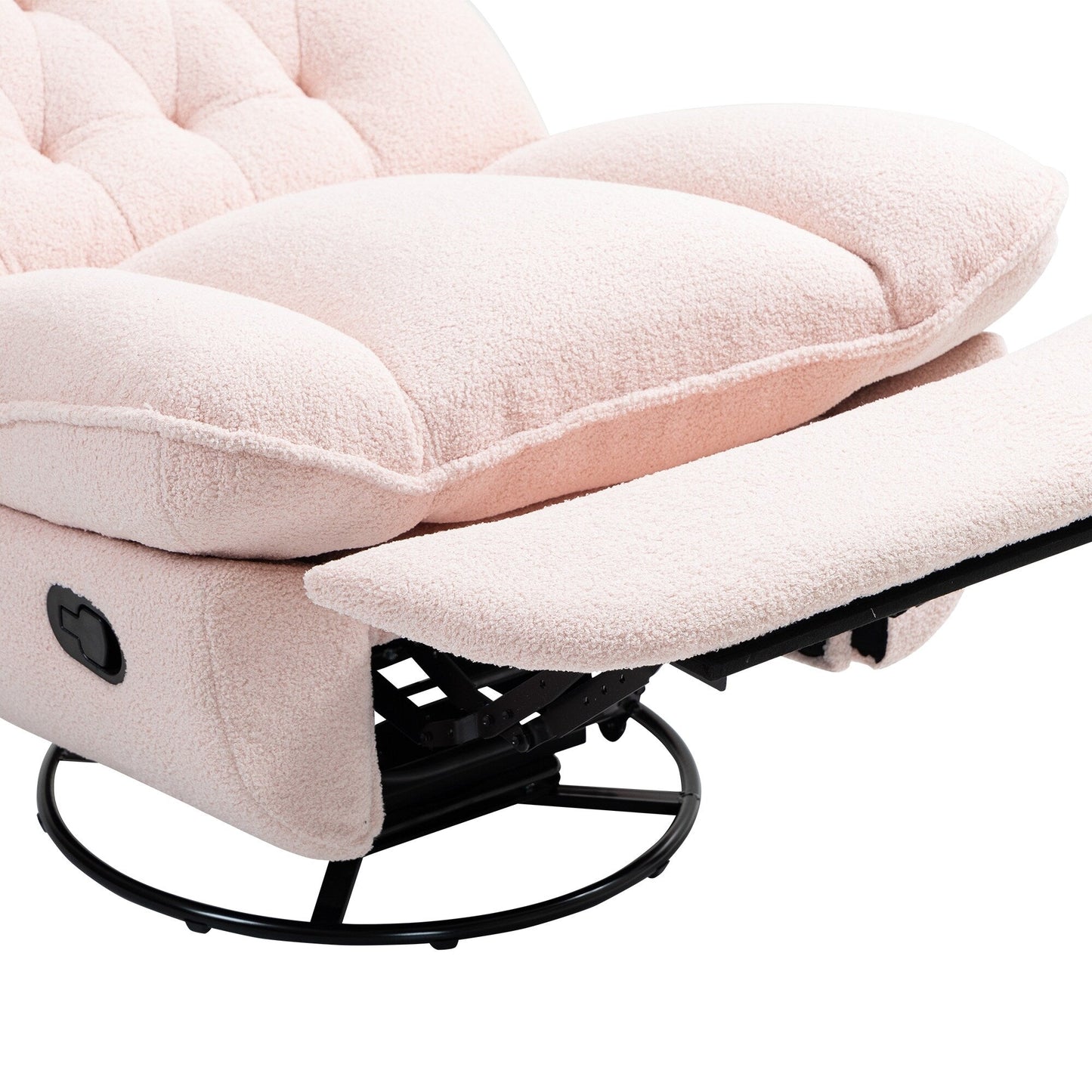 Pink Oversized Chenille Upholstered 360Â° Swivel Glider Rocking Manual Recliner with Extended Footrest and Tufted Back