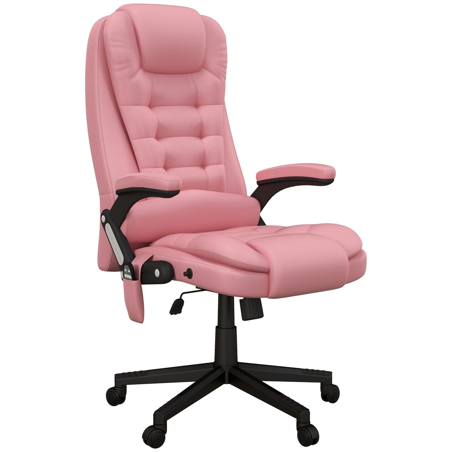 Pink PU Leather 360Â° Swivel High Back Office Recliner with Vibration Massage, Lumbar Heating, and Adjustable Height