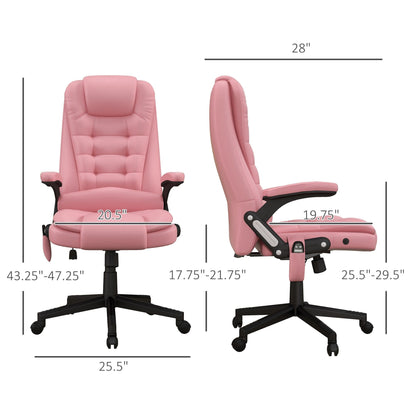 Pink PU Leather 360Â° Swivel High Back Office Recliner with Vibration Massage, Lumbar Heating, and Adjustable Height