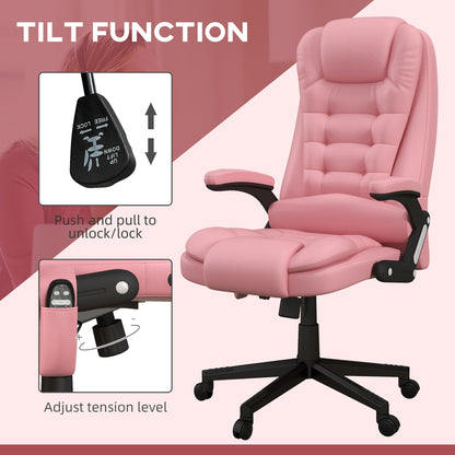 Pink PU Leather 360Â° Swivel High Back Office Recliner with Vibration Massage, Lumbar Heating, and Adjustable Height
