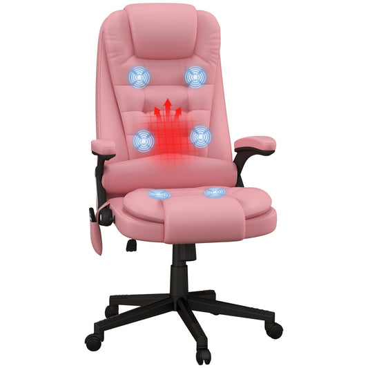 Pink PU Leather 360Â° Swivel High Back Office Recliner with Vibration Massage, Lumbar Heating, and Adjustable Height