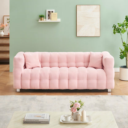 Pink Teddy 3-seater Sofa with Two Throw Pillows
