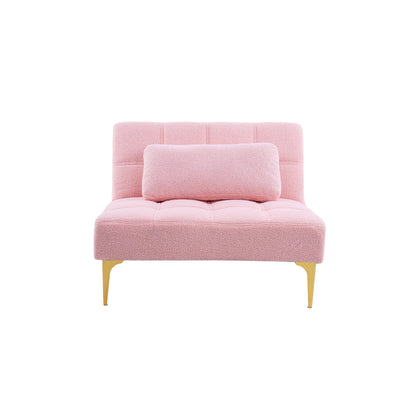 Pink Teddy Chenille Single Modular Sofa Bed with Solid Wood Frame for Living Room