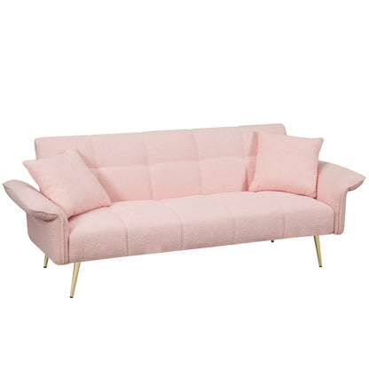 Pink Teddy Fleece Convertible Futon Sofa Bed