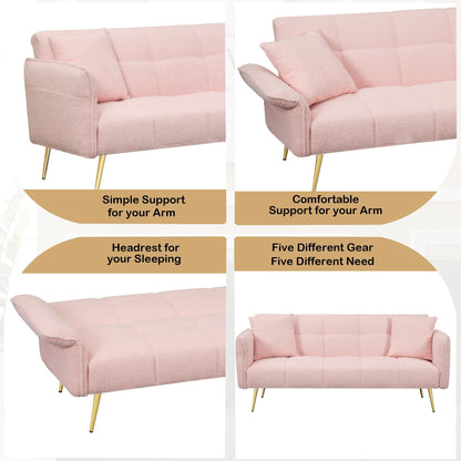Pink Teddy Fleece Convertible Futon Sofa Bed