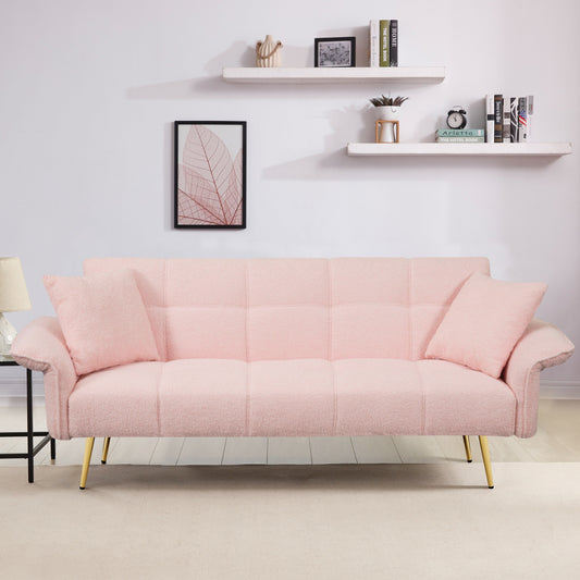Pink Teddy Fleece Convertible Futon Sofa Bed