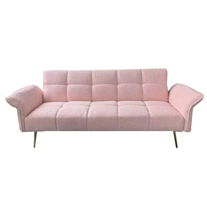 Pink Teddy Fleece Convertible Futon Sofa Bed