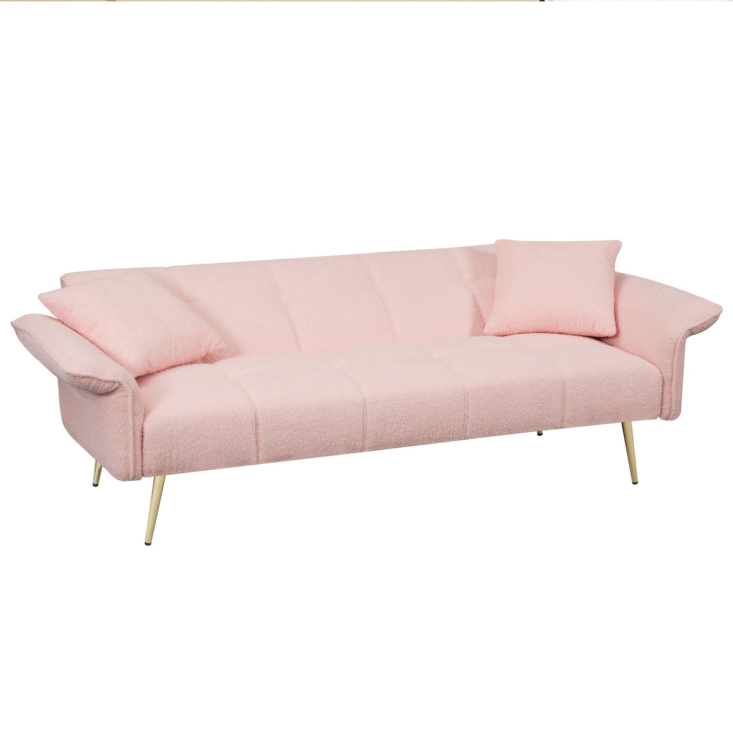 Pink Teddy Fleece Convertible Futon Sofa Bed